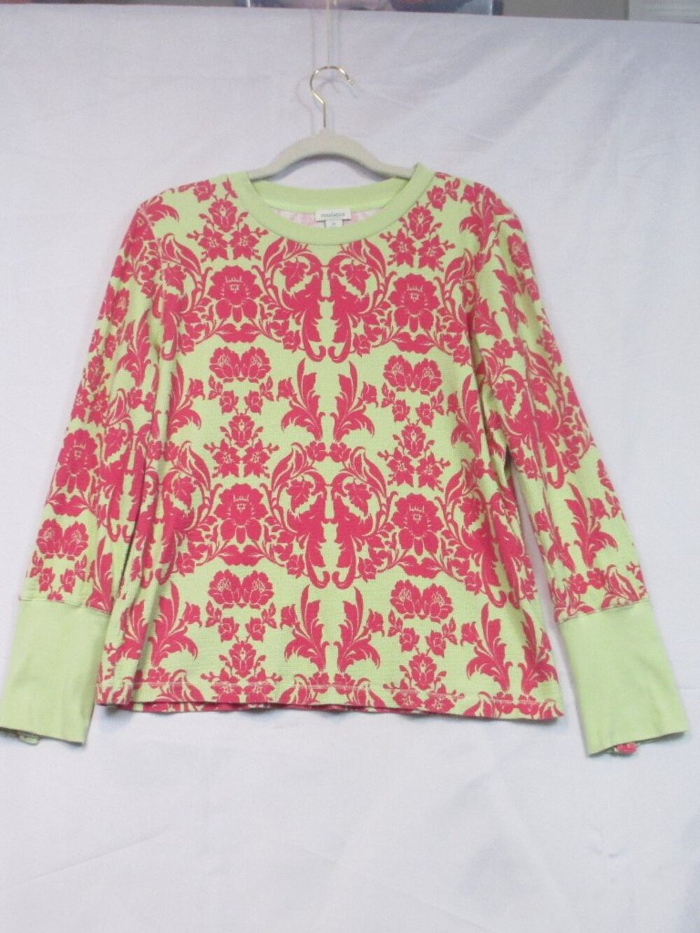 Sundance Floral Thermal Waffle Knit Top Crewneck Long Sleeve Women's Size Xl